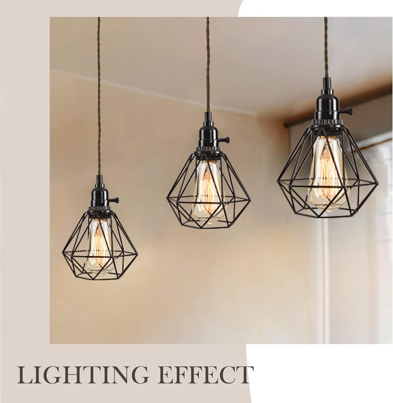 KENMI 3-Light Hanging Light with Plug in Cord,Plug in Pendant Light 22ft Hemp Rope Pendant Lighting Vintage 3-Light Hanging Lamp Fixtures for Kitchen Island Living Room Bedroom - Image 4